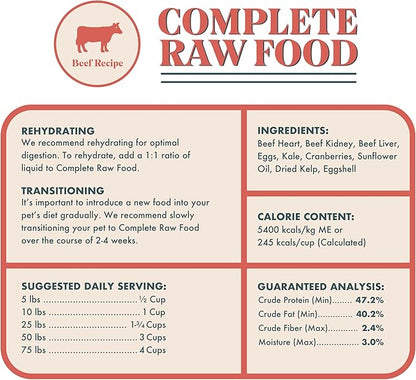 King Lou Pets - Human Grade Raw Food for Dogs and Cats - Complete Meal for Pets - Freeze Dried Beef Recipe - 14oz