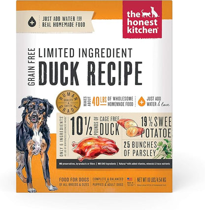 The Honest Kitchen Limited Ingredient Duck Grain Free Dehydrated Dog Food - Duck, 10 Pound Box