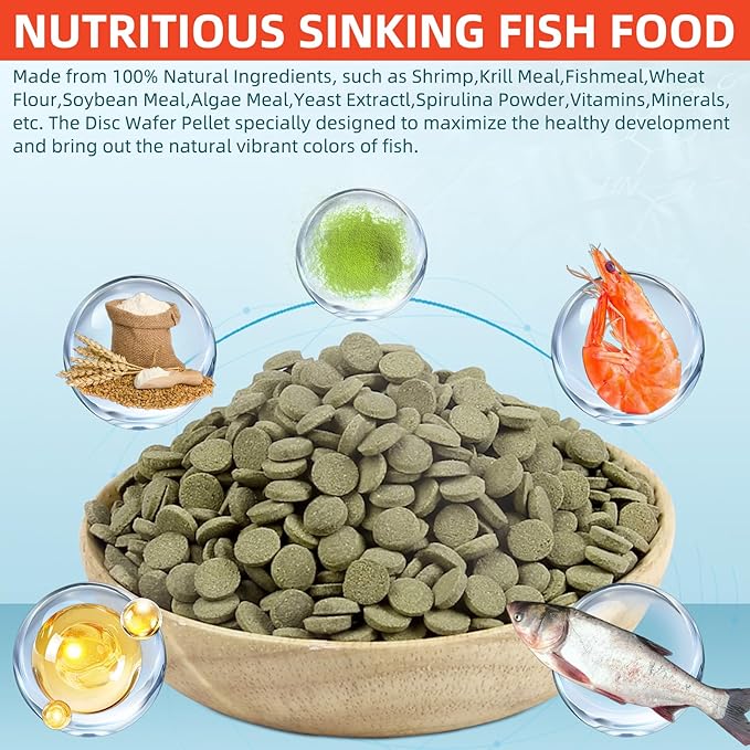 Aquarium Fish Sinking Food, Nutritionally Balanced Shrimp Fish Food, Daily Diet for All Bottom Feeders, Fresh Seafood Formula, 1.76 Ounces