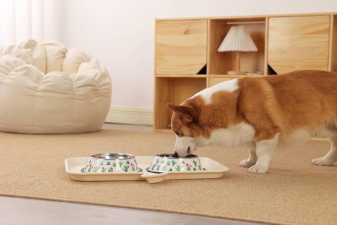 Stainless Steel Dog Bowls, Food and Water Non Slip Anti Skid Stackable Pet Puppy Dishes for Small, Medium and Large Dogs (2 Pack)