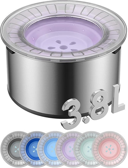 1Gallon Large Dog Water Bowl No Spill, [Anti Digging Lid & Rubber Bottom] Spill Proof Dog Bowl, Anti Splash Mess Dripless Slow Drinking Stainless Steel Water for Sloppy Messy Drinkers Car