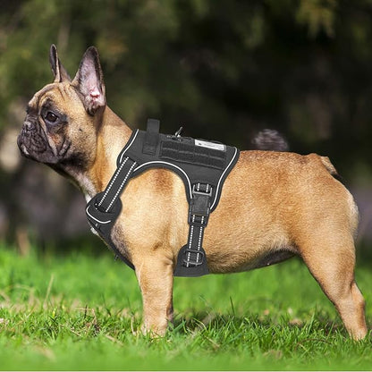 Heavy Duty Tactical Dog Harness for Small Dogs, No Pull Adjustable Pet Harness Reflective Service Training Easy Control Pet Vest Military K9 Working Dog Harnesses- Small, Black