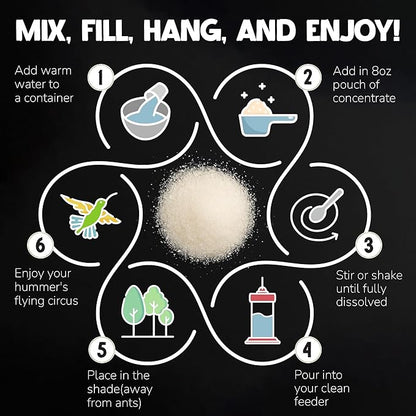 USDA Organic Hummingbird Nectar, Iron-Free, 4 x 8oz Concentrate Pouches, All-Natural, Dye-Free Nectar for Backyard Feeders, Hummingbird Food Mix for Outdoor Bird Lovers