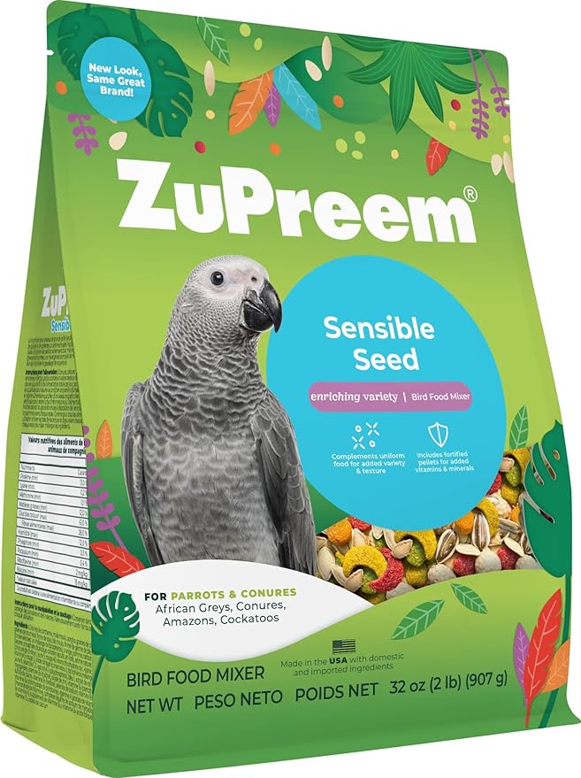 ZuPreem Sensible Seed Bird Food, Parrot, Conure, Caique, African Grey, Eclectus, Small Cockatoo, Seed and Pellet Blend for Medium Large Birds (ML, 2 lbs)