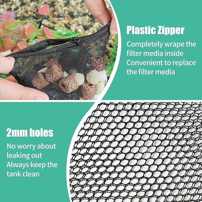 AQUANEAT 10pcs Aquarium Filter Media Bags, Fish Tank Coarse Mesh Bags with Plastic Zipper for Activated Carbon(3" x 8")