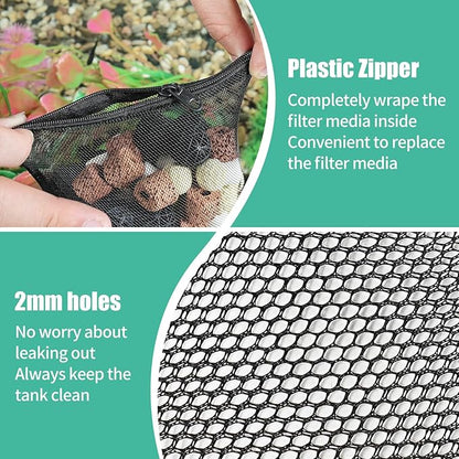 AQUANEAT 10pcs Aquarium Filter Media Bags, Fish Tank Coarse Mesh Bags with Plastic Zipper for Activated Carbon(3" x 8")
