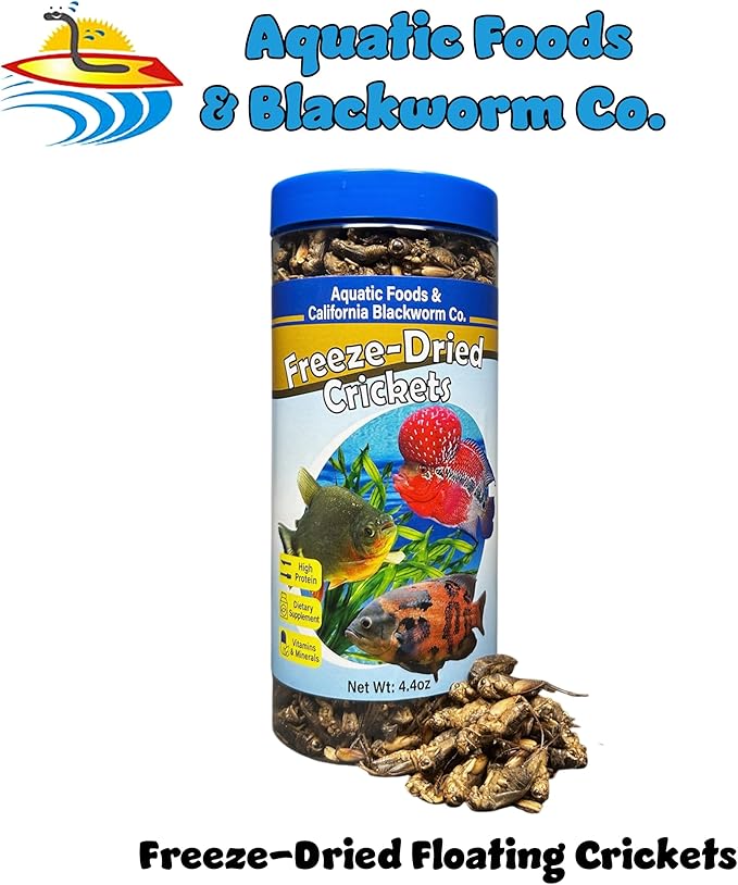 Aquatic Foods Inc. Crickets, Freeze Dried Crickets for Large Tropical Fish, Monster Fish, Reptiles, Turtles, Tortoises, Frogs, Hamsters, Birds, Rodents 6oz Canister