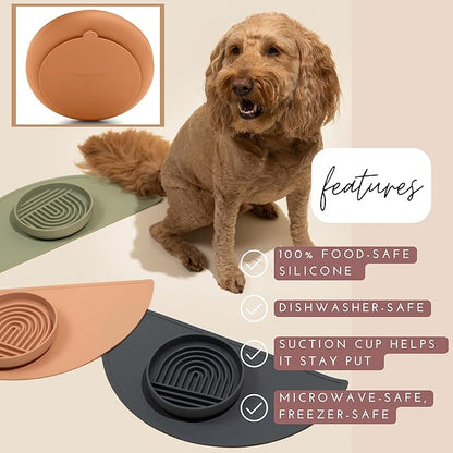 The Slowdown Bowl Silicone Slow Feeder for Dogs & Puppies, Slow Eating, Modern Lick Mat Design, Reduces Gulping, Fits 2 Cups 7.5” Across x 1.5” Tall, Mealtime Challenge, Medium-Ocean