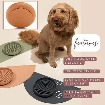 The Slowdown Bowl Silicone Slow Feeder for Dogs & Puppies, Slow Eating, Modern Lick Mat Design, Reduces Gulping, Fits 2 Cups 7.5” Across x 1.5” Tall, Mealtime Challenge, Medium-Sage