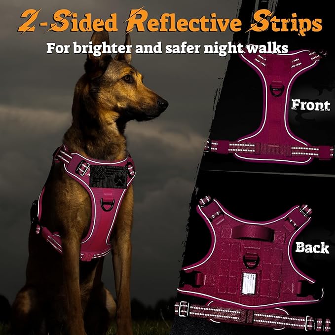 rabbitgoo Dog Harness for Large Dogs No Pull, Tactical Service Pet Vest with Molle and Control Handle, Adjustable and Reflective Military Harness for Easy Walking and Training, Rose Red, XL