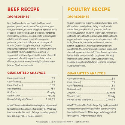 ACANA Premium Pate in Bone Broth Grain-Free Wet Dog Food Variety Pack: Beef + Poultry Recipes 12.8oz Cans (6 Count, 3 of Each)