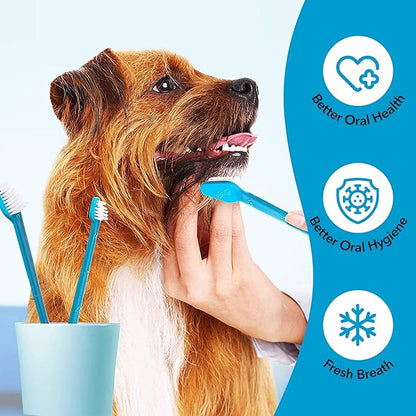 Boshel 8 Pc Dog Toothbrush Kit - 6 Dual Headed Dog Tooth Brush + 2 Pet Finger Toothbrush for Dogs - Soft Nylon Bristle Pet Tooth Brush for Dogs, Best Tooth Brushing Kit for Small & Large Breeds