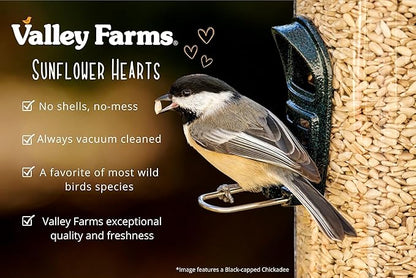 Valley Farms Whole Sunflower Hearts for Birds (40 LB) No Mess Bird Seed for Outside Feeders, Attract Finches, Cardinals, & More Wild Birds, Very Clean Sunflower Seeds