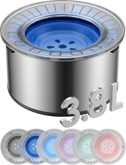 1Gallon Large Dog Water Bowl No Spill, [Anti Digging Lid & Rubber Bottom] Spill Proof Dog Bowl, Anti Splash Mess Dripless Slow Drinking Stainless Steel Water for Sloppy Messy Drinkers Car