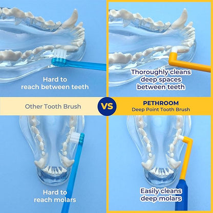 PETHROOM] Pet Toothbrush for Cats and Dogs | Round Shaped Head with Ultra Soft Bristle for Deep Cleaning Dental Care, Kitten and Small Dogs, Tartar Plaque Removal (Deep Point)