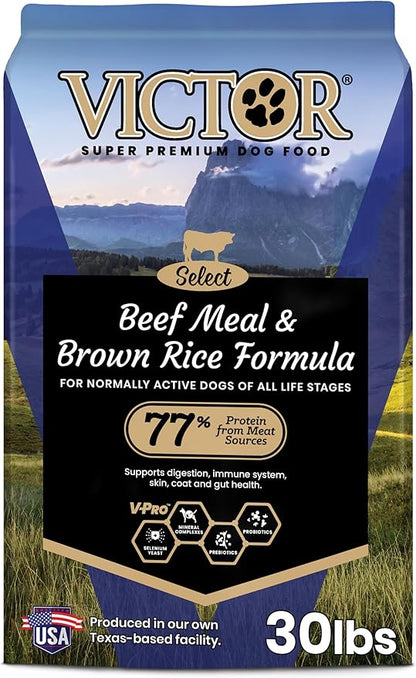 VICTOR Super Premium Dog Food – Select Beef Meal & Brown Rice Formula for Immune and Gut Health – Gluten-Free Beef Meal Dry Dog Food for All Normally Active Dogs of All Life Stages, 30 lbs