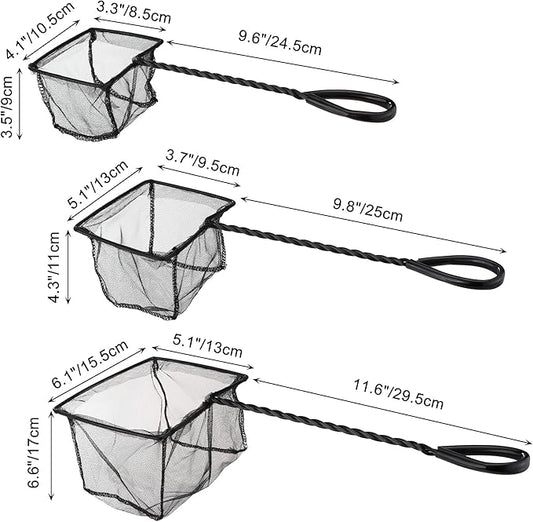 3 Pack Aquarium Net, Multi-Size Fine Quick Fish Catch Nets Extra Soft Nylon Fishing Nets with Plastic Handle for Aquarium Fish Tank Supplies- Black (4in,5in, 6in)