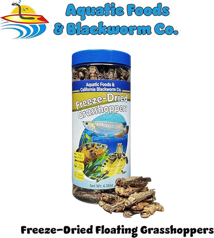 Aquatic Foods Inc. Grasshoppers, Freeze Dried Grasshoppers for Large Tropical Fish, Monster Fish, Reptiles, Turtles, Tortoises, Frogs, Hamsters, Birds, Rodents 4.3oz Canister