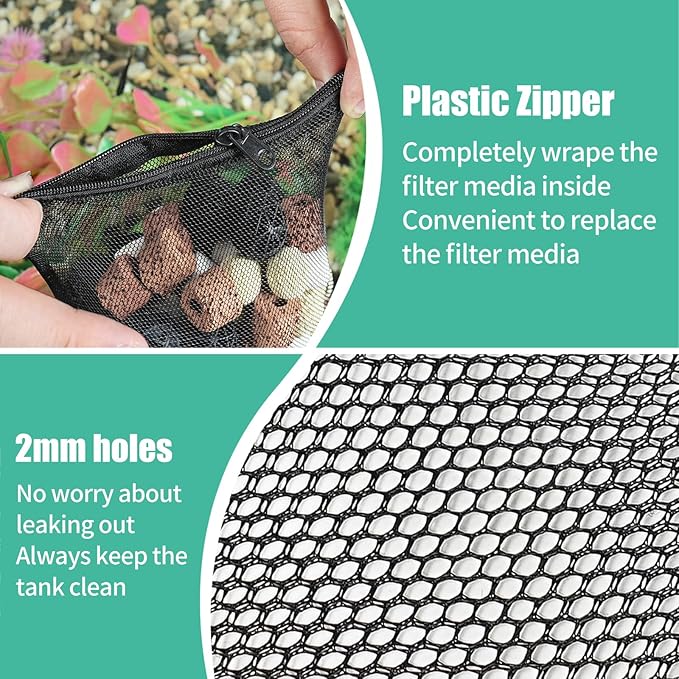 AQUANEAT 10pcs Aquarium Filter Media Bags, Fish Tank Coarse Mesh Bags with Plastic Zipper for Activated Carbon (3" x 4")