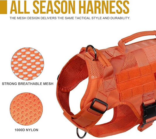 OneTigris Tactical Dog Harness for Small Dog, Mesh Design Service Dog Vest Breathable Military Dog Molle Vests with Handles, Harness for Walking Hiking Training