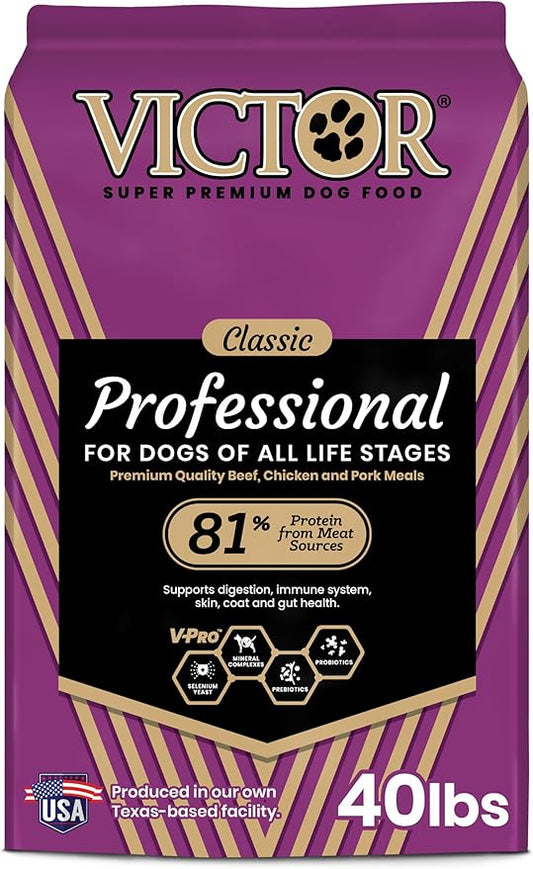 VICTOR Super Premium Dog Food – Professional Dry Dog Food – Super Premium Kibble with 26% Protein – Gluten-Free with Beef, Chicken & Pork Meals – for High Energy and Active Dogs & Puppies, 40lbs