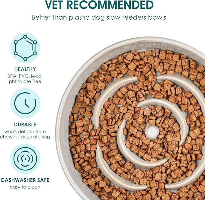 vancasso Slow Feeder Dog Bowl, 3 Cups Ceramic Slow Feeder for Large Breed, Puzzle Maze Dog Food Bowl for Fast Eater, Light Gray