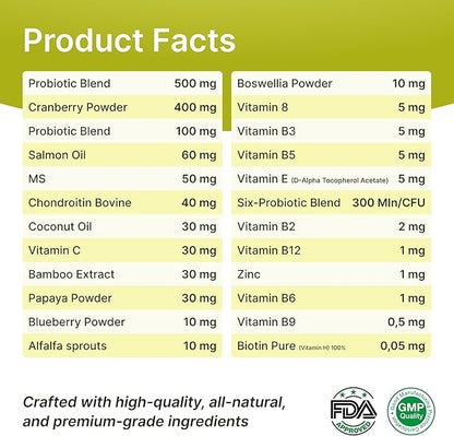 23-in-1 Multivitamin for Dogs – Soft Chews with Glucosamine, Chondroitin, MSM, Probiotics, Cranberry, Biotin, Zinc, Salmon Oil, Vitamins B, C, E – Hip & Joint, Skin, Digestive & Immune Support