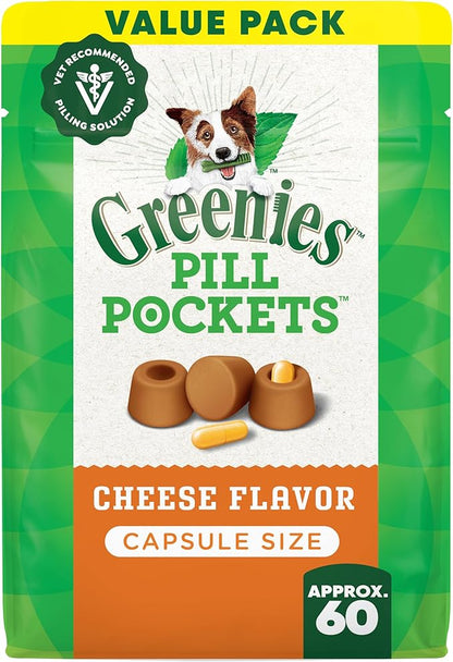 Greenies Pill Pockets for Dogs Large Size, Soft Dog Treats, Cheese Flavor, 15.8 oz. Pouch (60 Treats)