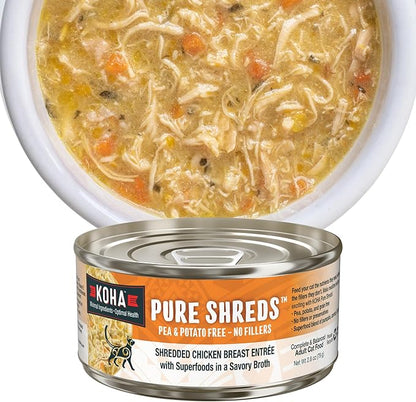KOHA Pure Shreds Chicken Entrée for Cats, High Protein Wet Cat Food, 2.8oz Cans (Pack of 24)