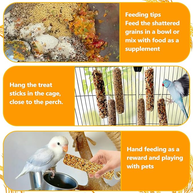 6PCS Parakeet Treat,Natural Parrots Treat Sticks,Vegetable & Grain Style Sticks,Bird Treats for Cockatiel Budgies Lovebirds Myna Canary Conure Finches