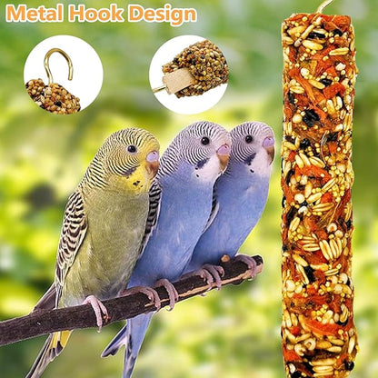 6PCS Parakeet Treat,Natural Parrots Treat Sticks,Vegetable & Grain Style Sticks,Bird Treats for Cockatiel Budgies Lovebirds Myna Canary Conure Finches
