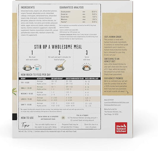 The Honest Kitchen Dehydrated Whole Grain Turkey Dog Food, 2 lb Box