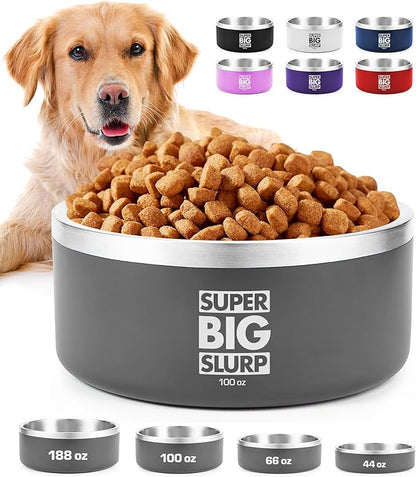 Tuff Pupper 100 oz Heavy Duty Insulated Stainless Steel Dog Bowl for Large Dogs, Non-Slip Base, Dishwasher Safe