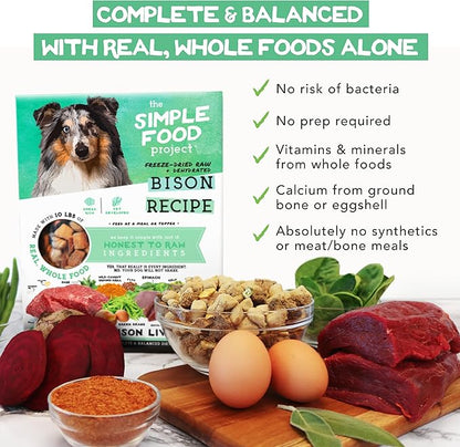 Simple Food Project - Bison Recipe - Freeze Dried Raw Food for Dogs - 24oz