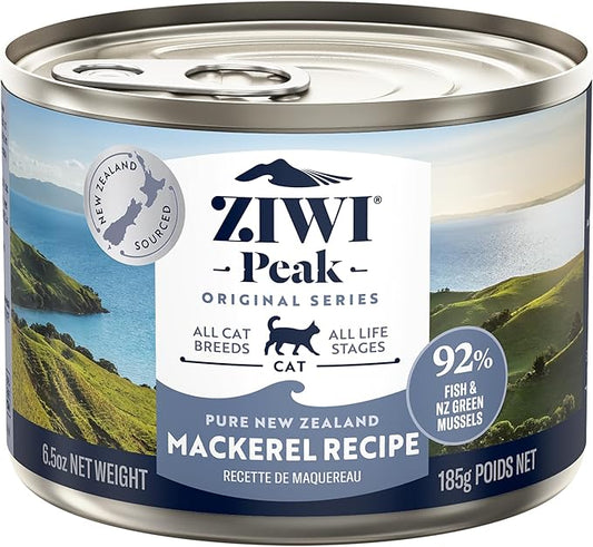 ZIWI Peak Canned Wet Cat Food – All Natural, High Protein, Grain Free, Limited Ingredient, with Superfoods (Mackerel, Case of 12, 6.5oz Cans)