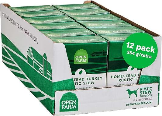 Open Farm Rustic Stews Wet Dog Food, Grain-Free, Complete & Balanced with Human-Grade Ingredients, Humanely-Raised Meat & Bone Broth, Homestead Turkey Recipe, 12.5oz Packs (Case of 12)