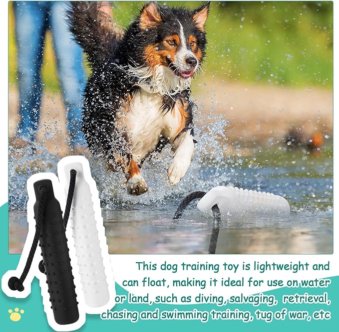 4 Pcs Dog Float Bumper Toy Training Bumper, Water Toys Dummy Outdoor 11 x 2 Inch Puppy Lightweight for Float on The Water Pool Fetch for Small, Medium, Large Dogs(White and Black)