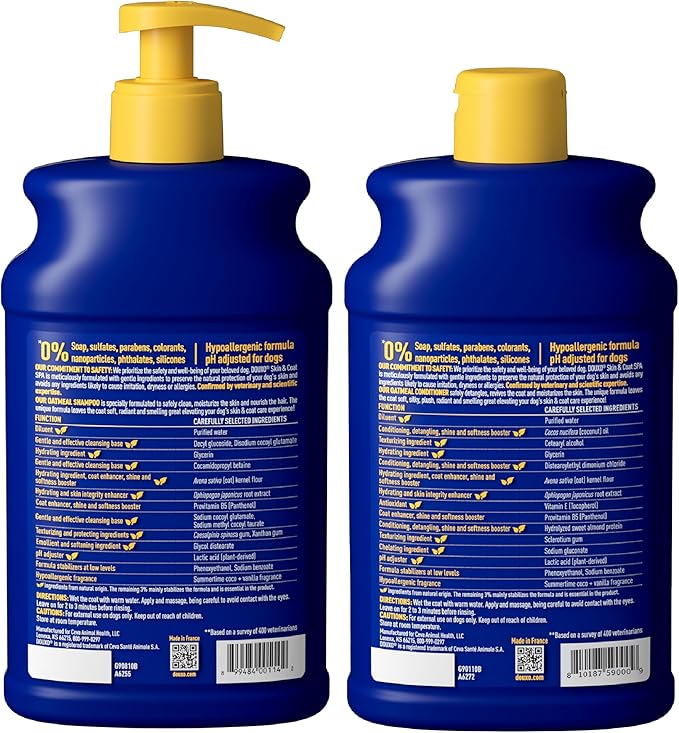 DOUXO® Skin & Coat SPA – Ultra-Safe Combo for Dogs, Oatmeal Shampoo (16 fl oz, Cleanses & Hydrates) + Oatmeal Conditioner (16 fl oz, Hydrates & Detangles)