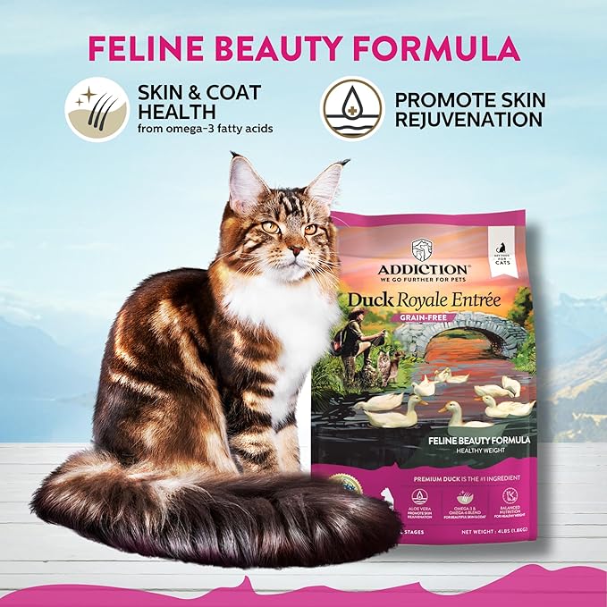 Addiction Duck Royale – Cage-Free New Zealand Duck Recipe – Feline Beauty Blend - Complete & Balanced - Gentle on Digestion - Grain-Free Dry Cat Food for All Life Stages – 4lbs