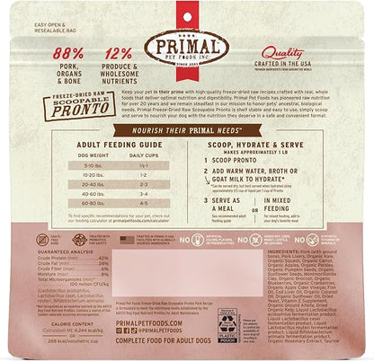 Primal Freeze Dried Dog Food, Pronto Mini Nuggets, Pork; Scoop & Serve, Complete & Balanced Meal; Also Use As Topper or Treat; Premium, Healthy, Grain Free, High Protein Raw Dog Food (16 oz, 2-Pack)