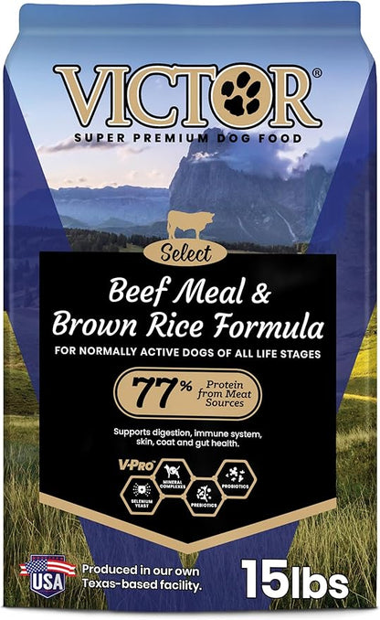 VICTOR Super Premium Dog Food – Select Beef Meal & Brown Rice Formula for Immune and Gut Health – Gluten-Free Beef Meal Dry Dog Food for All Normally Active Dogs of All Life Stages, 15 lbs