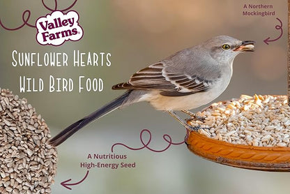 Valley Farms Whole Sunflower Hearts for Birds (15 LB) Clean Shelled Sunflower Seeds, No Mess Wild Bird Seed for Outside Feeders