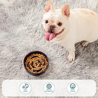 vancasso Slow Feeder Dog Bowl, 0.6 Cups Ceramic Dog Food Dish for Fast Eaters Small Breed, Puzzle Bowl for Small Dogs and Cats, Dark Purple