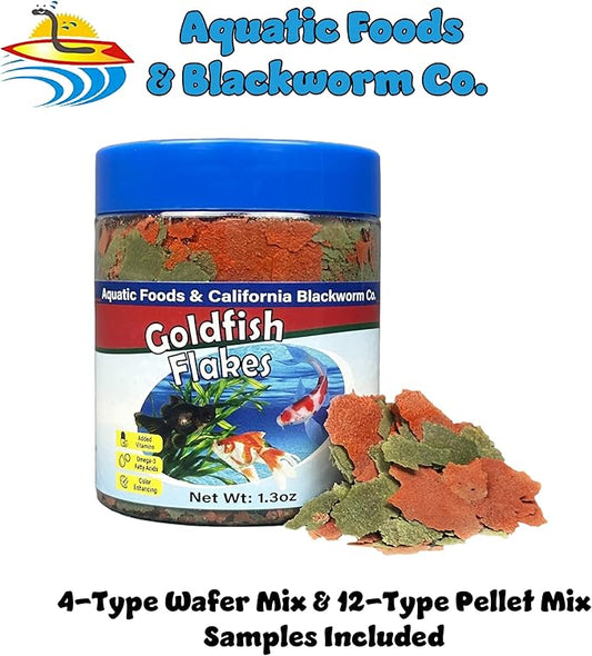 Aquatic Foods Inc. Goldfish Flakes, 42% Protein Premium Goldfish Flakes for Aquarium and Pond Fish. Also Good for Koi 1.3oz Canister