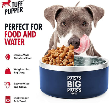 Tuff Pupper 100 oz Heavy Duty Insulated Stainless Steel Dog Bowl for Large Dogs, Non-Slip Base, Dishwasher Safe
