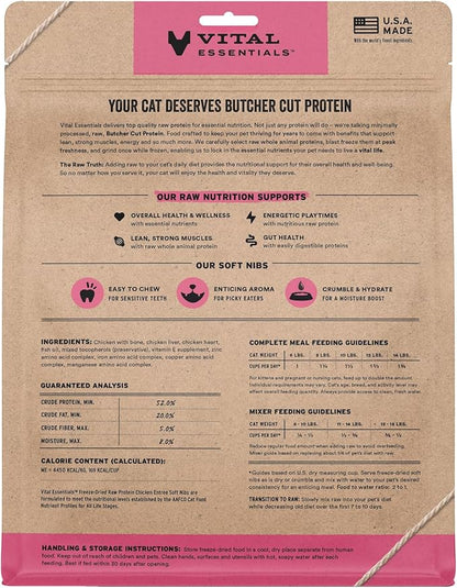 Vital Essentials Freeze-Dried Raw Chicken Meal or Mixer Cat Food Soft Nibs | 99% Chicken, Organs & Bone | 12 oz