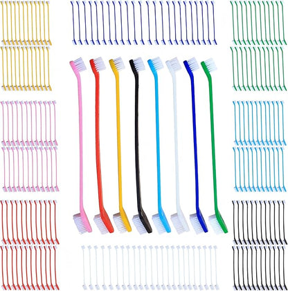Dog Toothbrush Bulk 200 Pcs 8 Colors - Dual Headed Cat & Dog Toothbrushes Kit, Long Handle Dental Brushes for Large/Small Dogs, Cats, Pets Teeth Cleaning Supplies