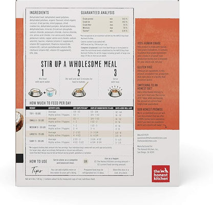 The Honest Kitchen Human Grade Dehydrated Grain Free Dog Food – Complete Meal or Dog Food Topper – Beef 4 lb (makes 16 lbs)