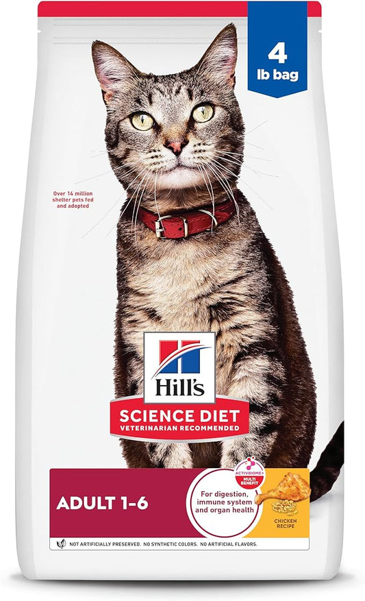 Hill's Science Diet Adult 1-6, Adult 1-6 Premium Nutrition, Dry Cat Food, Chicken Recipe, 4 lb Bag
