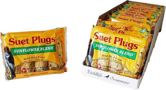 Wildlife Sciences Suet Plugs 48 Pack, Case of 12 Individually Wrapped 12 oz 4 Packs (Sunflower Blend)